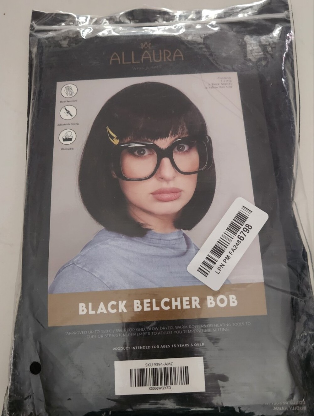Black Bob Wig Tina Belcher Glasses Yellow Hair Clip Set Bob's Burgers Halloween